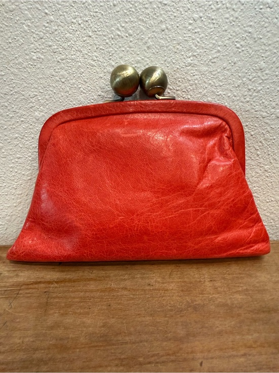 Trina Turk Handbags - Trina Turk Red Leather Gold Kiss Lock Clutch Wristlet Oversized Ball Closure
